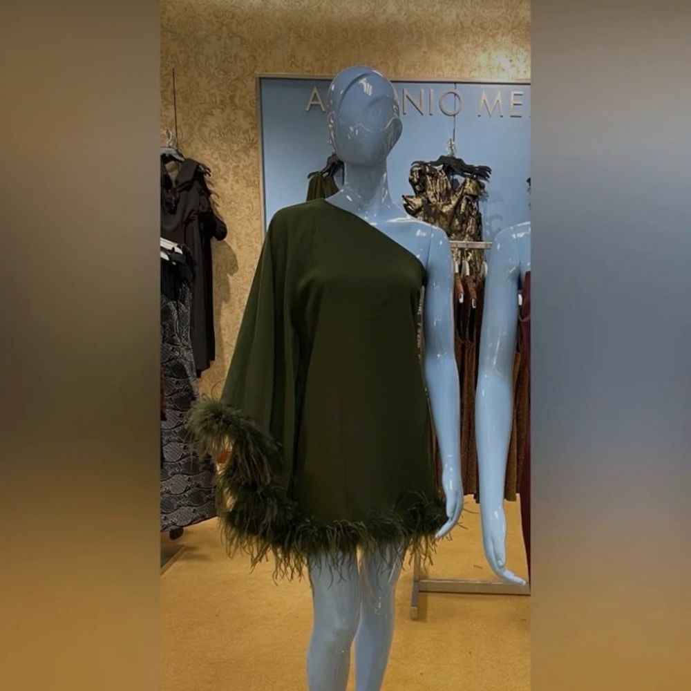 Elegant One-Shoulder Dress with Feather Trim